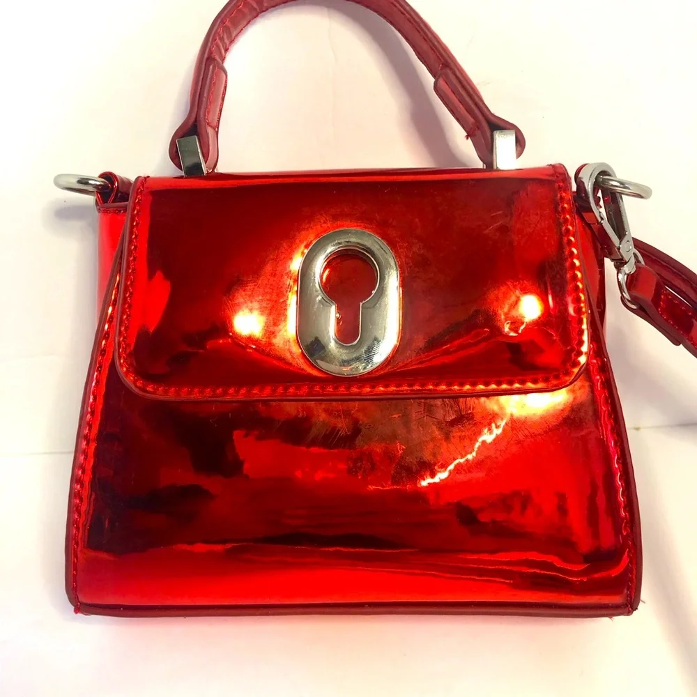 Skinny Dip Shiny Small Red Handbag. Coca-Cola Inner Lining. Magnet Closure. - Picture 1 of 9